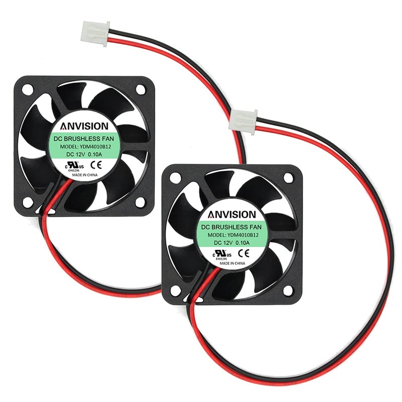 ANVISION 2-Pack 40mm x 10mm DC 12V Brushless Cooling Fan, Dual Ball Bearing, YDM4010B12 - Image 1